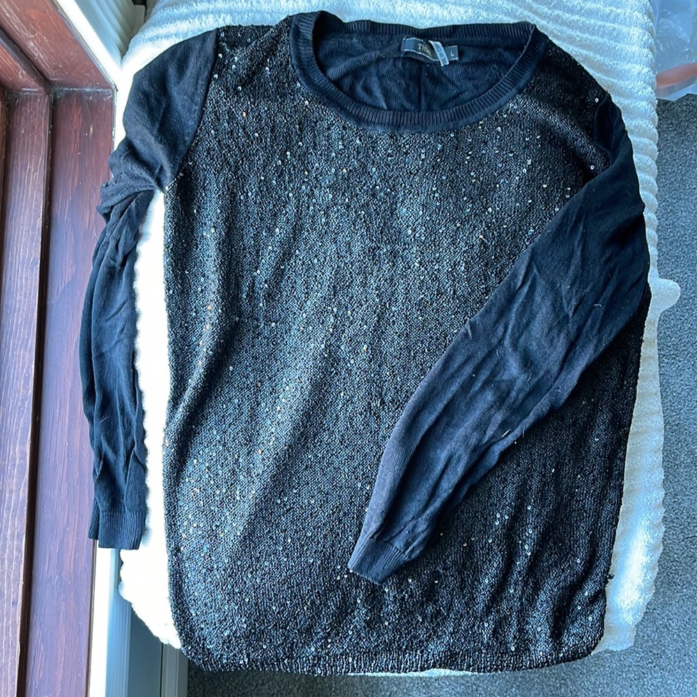 THML Black Sequined Sweater Size L.
